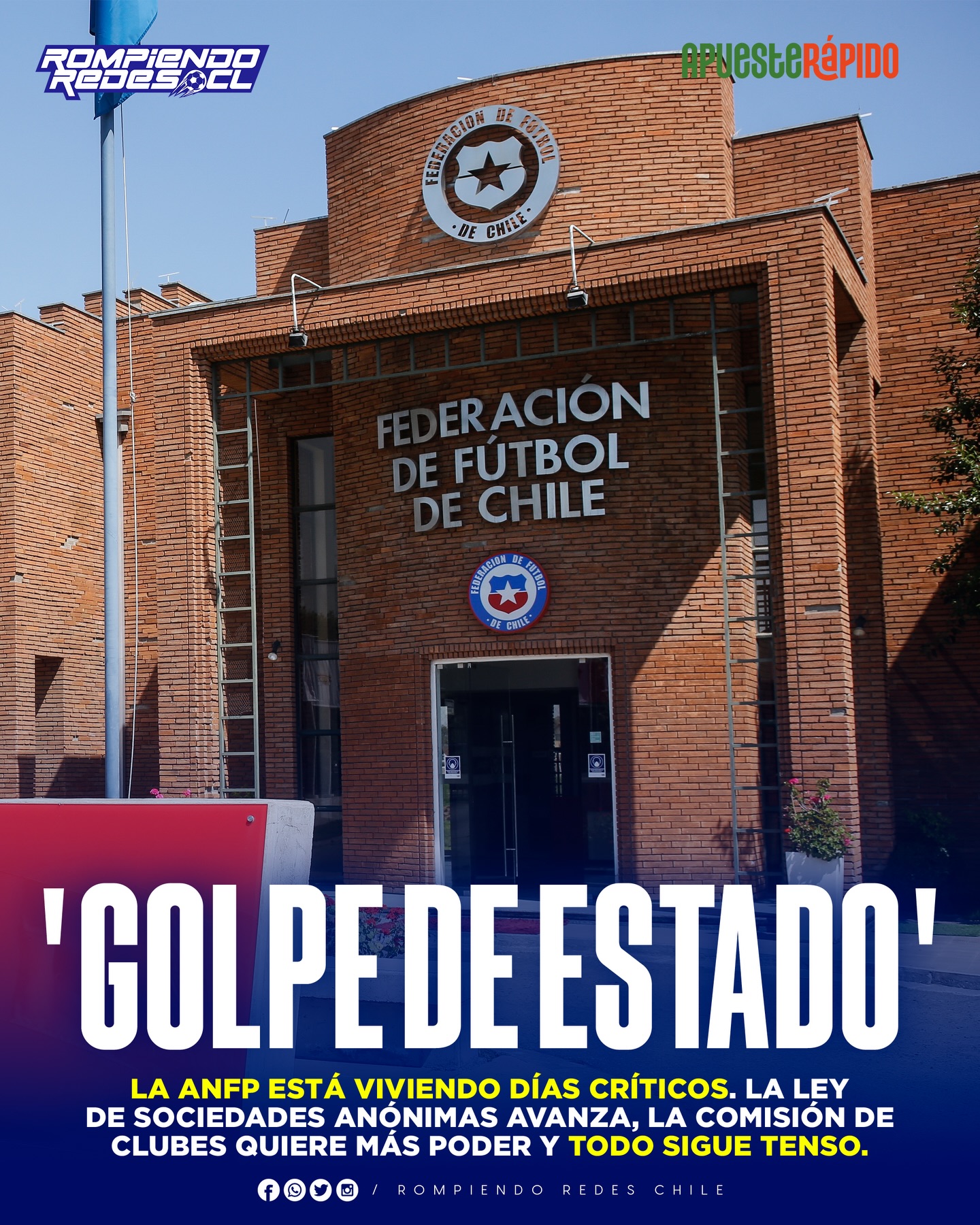 𝑨𝑼𝑴𝑬𝑵𝑻𝑨 𝑳𝑨 𝑻𝑬𝑵𝑺𝑰𝑶́𝑵 𝑬𝑵 𝑳𝑨 𝑨𝑵𝑭𝑷 🤯🇨🇱

En los últimos días la ANFP ha tenido reuniones claves para el futuro del fútbol chileno y en todas las instancias ha habido discusiones y/o problemas entre lo asistentes.

Uno de los temas principales a tratar es el avance de la ley de sociedades anónimas y en cómo “afectará” a nuestro balón pie. También se ha analizado cómo se conformará la directiva de la federación y ahí es donde hubo un gran problema.

El momento más crítico se produjo cuando el secretario general, Jorge Yunge, acusó a viva voz que “hay un intento de golpe de estado” en la ANFP por parte de un par de presidentes y dirigentes.

Juan Tagle (UC), Pablo Ramírez (Coquimbo Unido), Jorge Fistonic (Deportes Iquique) y Felipe Muñoz (Rangers) pretendían imponer sus términos y tomar el poder de la federación, pero cuando recibieron una respuesta negativa de la directiva, dijeron que “harían caer la mesa” algo que molestó en demasía a los asistentes.

En los próximos días seguirán las reuniones y deberán ir logrando avances, ya que se no ser así solo perjudicarán la realización del fútbol chileno.

Recordar que le nueva ley busca esperar la Asociación Nacional de Fútbol Profesional de la Federación de Fútbol de Chile y es ahí donde está el “problema” en quien conformará la mesa directiva en la “nueva” entidad.

¿Opiniones? 👀✍🏻🇨🇱 #RR