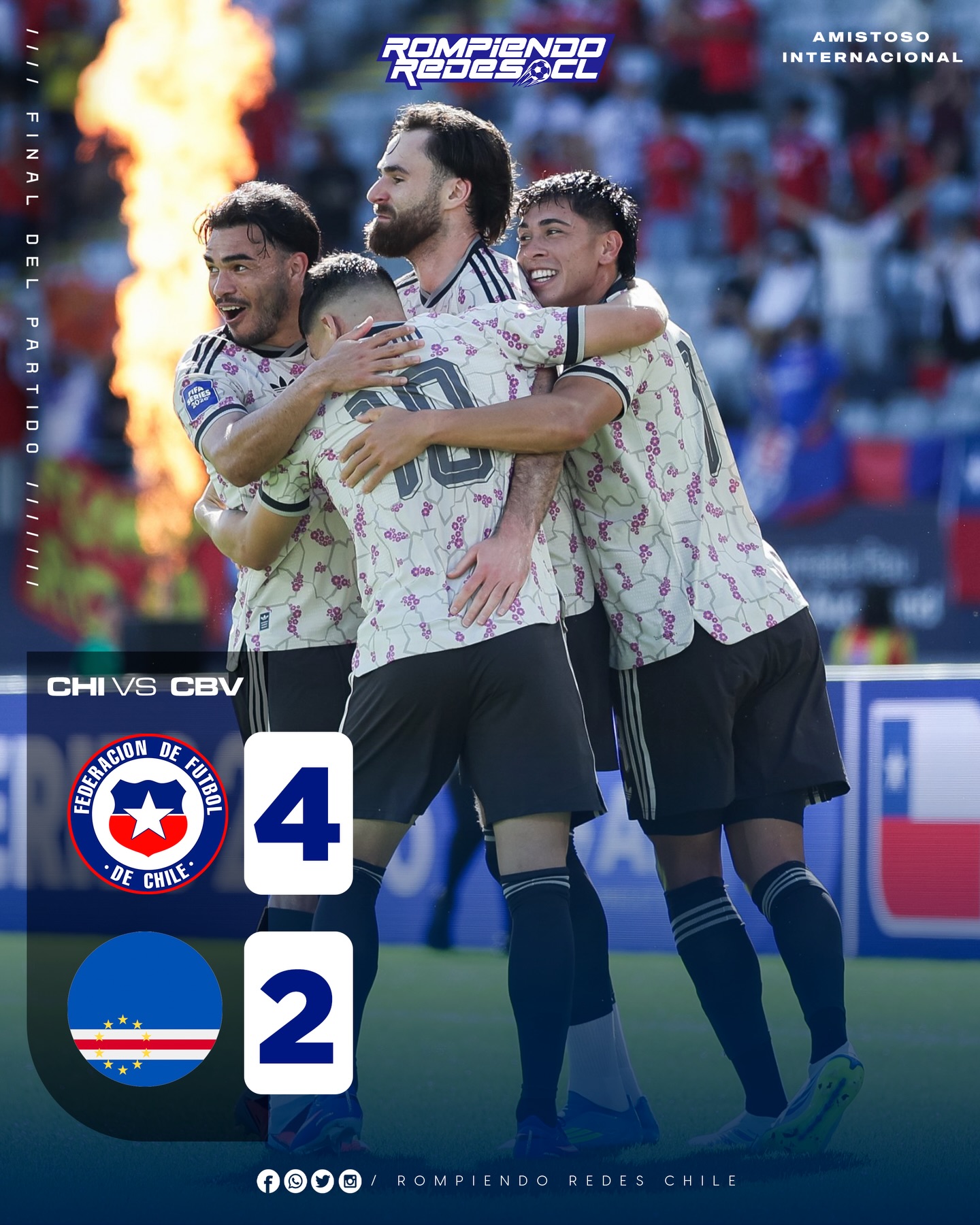 𝑳𝑨 𝑹𝑶𝑱𝑨 𝑴𝑶𝑫𝑶 𝑷𝑹𝑰𝑴𝑬 🤩🇨🇱😝
La Selección Chilena, dirigida por Nicolás Córdova, logro imponerse 4-2 ante Cabo Verde y se quedó con el primero de los amistosos que se jugarán en esta fecha FIFA.
⚽️Ben Brereton, Maxi Gutiérrez, Felipe Loyola y Gonzalo Tapia anotaron para la roja.
🗓️ El próximo lunes 30, a las 03:00 de la madrugada, se jugará el segundo amistoso vs Nueva Zelanda.
¿Qué les pareció el partido y triunfo de La Roja? 🤩🇨🇱 #RR
