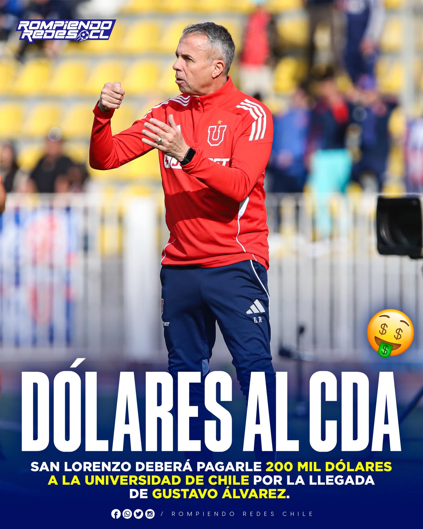 𝑵𝑶 𝑺𝑬 𝑭𝑼𝑬 𝑮𝑹𝑨𝑻𝑰𝑺👀💰

Gustavo Álvarez es el nuevo DT de San Lorenzo de Almagro. Pero más allá de lo deportivo, en el CDA celebran una movida económica clave de la dirigencia azul.

Tras su salida de Universidad de Chile, el técnico de 53 años firmó un acuerdo que obligaba a cualquier club que lo fichara a pagar una cláusula de salida. Según La Tercera, con su arribo a Boedo, el “Ciclón” deberá desembolsar 200 mil dólares (unos $182 millones de pesos) a las arcas de Azul Azul.

Pese a la crisis financiera que golpea al cuadro argentino, el pago se acordó en un máximo de tres cuotas. Mientras Álvarez asume un “fierro caliente” en un equipo que suma cuatro fechas sin ganar y enfrenta duras sanciones de la FIFA, en la U sacan cuentas positivas por el negocio.

¿Opiniones?👀✍🏽 #RR
