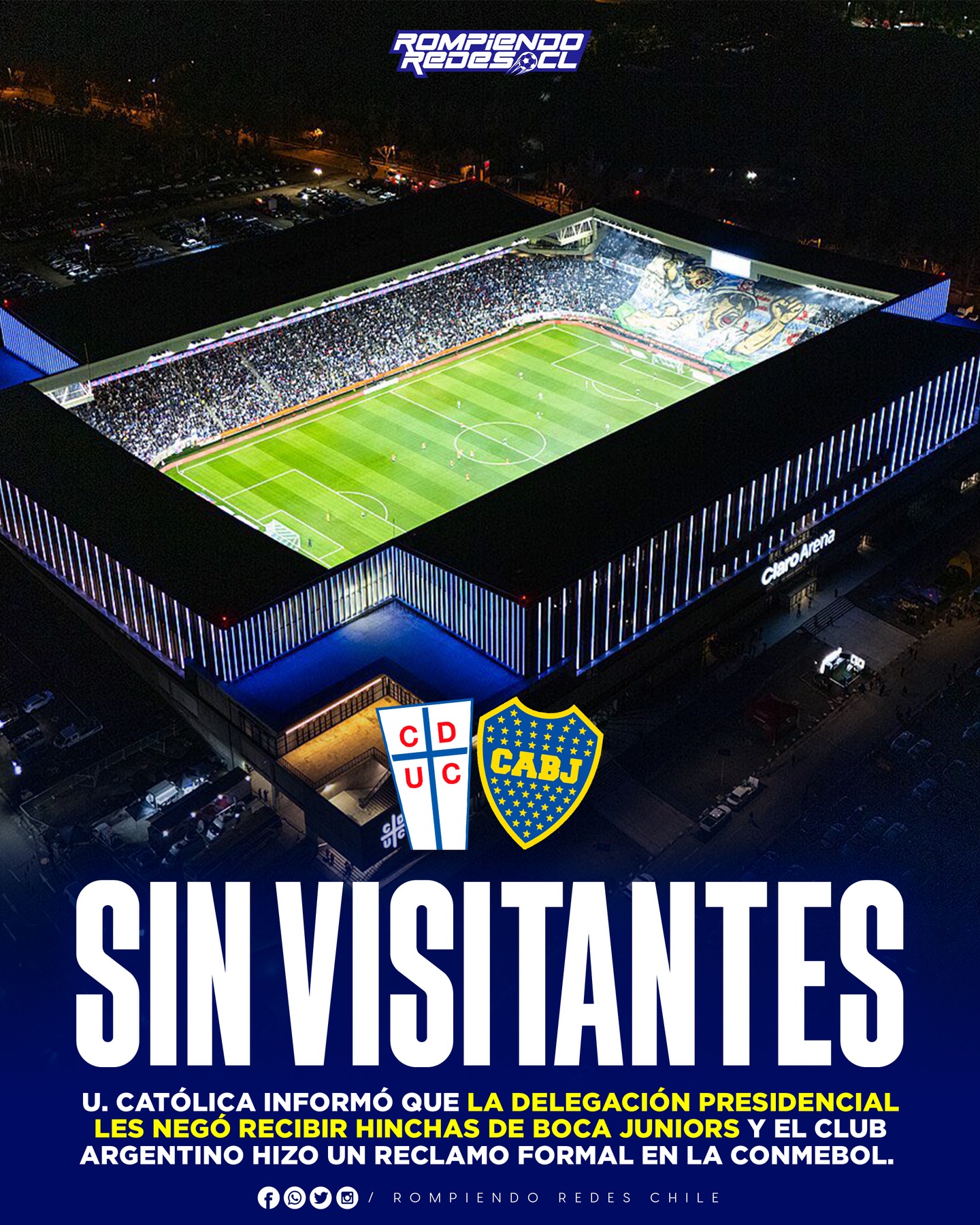 𝑪𝑶𝑵𝑭𝑰𝑹𝑴𝑨𝑫𝑶: 𝑺𝑬 𝑱𝑼𝑮𝑨𝑹𝑨́ 𝑺𝑰𝑵 𝑯𝑰𝑵𝑪𝑯𝑨𝑺 𝑫𝑬 𝑩𝑶𝑪𝑨 ❌
🏟️ Universidad Católica hizo oficial e informó a la Conmebol que no podrán recibir hinchas de Boca Juniors en el debut de la Copa Libertadores, esto por orden directa de la delegación presidencial.
🎫 Los cruzados pretendían darle 1.000 entradas al cuadro trasandino, pero finalmente eso no pudo darse. Las autoridades locales determinaron que “la presencial de hinchas visitantes pondrá en peligro el entorno del estadio y expondrá a los vecinos de las Condes”.
🤬 Ante esto, Boca Juniors hizo un reclamo formal ante la Conmebol y lo más seguro es que en el partido de vuelta tampoco acepten hinchas vistas “para estar a mano”.
PD: Universidad Católica no debería exponerse a multas y/o castigos, ya que esto fue netamente por decisión de autoridades.
¿Opiniones? 🤐✍🏻 #RR