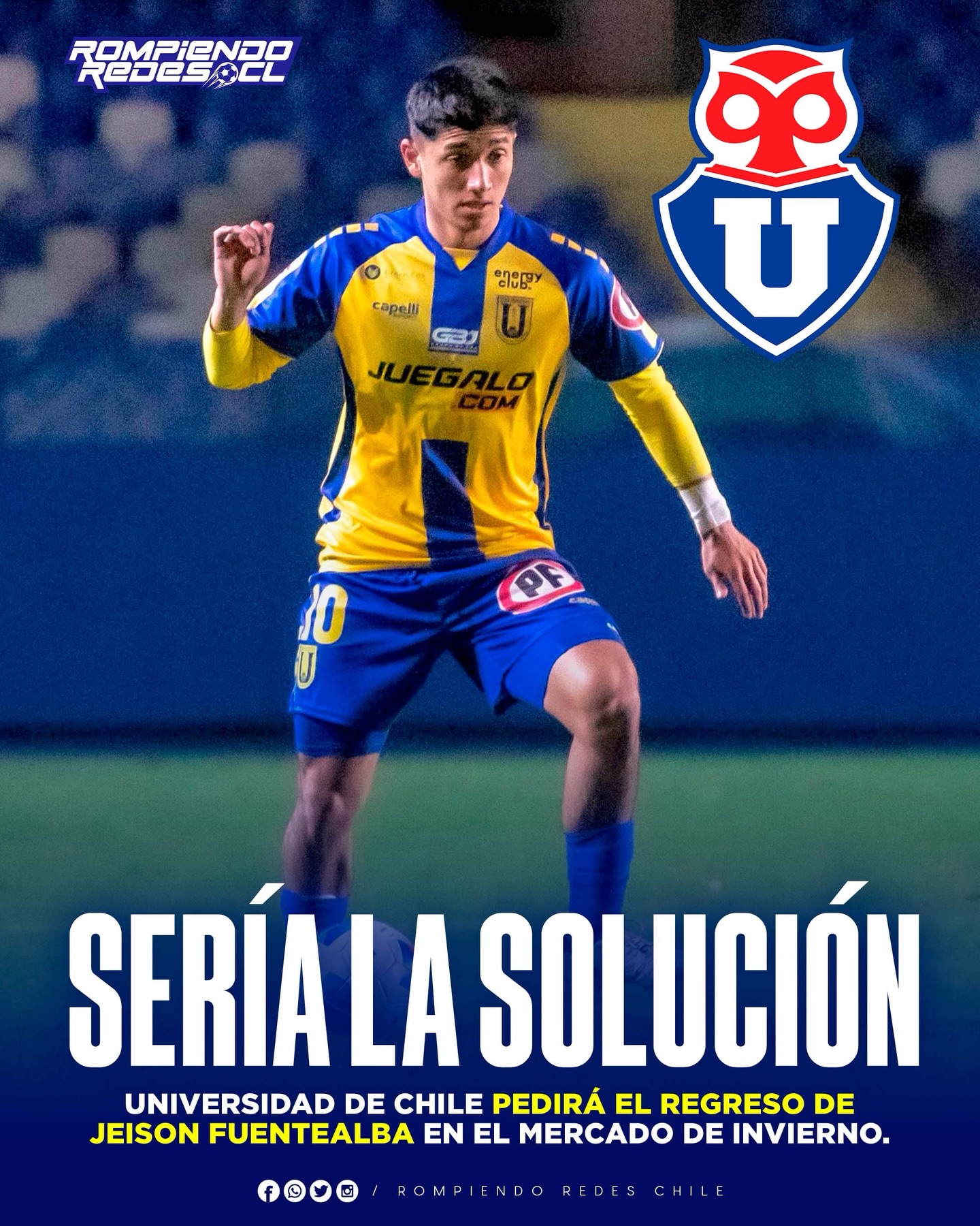 𝑰𝑹𝑨́𝑵 𝑷𝑶𝑹 𝑼𝑵𝑨 “𝑹𝑬 𝑷𝑬𝑺𝑪𝑨” 👀

Universidad de Chile ha tenido bastantes problemas para “encontrar el equipo” en este 2026, ya de por las lesiones que totalmente protagonistas o simplemente por nivel.

Con ese problema sobre la mesa, la dirigencia azul comenzó a ver posibilidades de contrataciones para el segundo semestre y le mostraron a Jeison Fuentealba al nuevo cuerpo técnico, quienes mostraron su agrado por el jugador y dieron el visto bueno para “repatriarlo”.

La U podrá traerlo gratis, ya que los azules son dueños del pase, el jugador solo está a préstamo en Universidad de Concepción y tiene una cláusula que indica que La U puede pedir su regreso a mitad de año.

¿Crees que Jeison sea la solución al mediocampo azul pasa la segunda mitad de año? 👀✍🏻 #RR