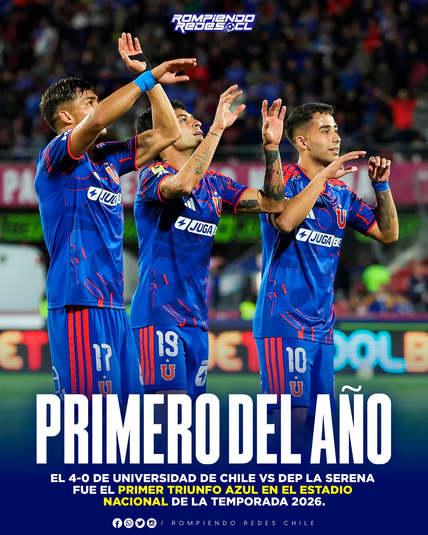 𝑱𝑶𝑹𝑵𝑨𝑫𝑨 𝑹𝑬𝑫𝑶𝑵𝑫𝑰𝑻𝑨 ✅ 🏟️

Universidad de Chile vivió un domingo totalmente positivo. Los dirigidos de Fernando Gago golearon 4-0 y rompieron una “racha  negativa” que arrastraban desde inicio de temporada.

✅ La U ganó por primera vez en la temporada en el estadio nacional. Además, también fue el primer tiempo de Gago en el coloso de Ñuñoa.

¿Qué tal? 👀✍🏻 #RR