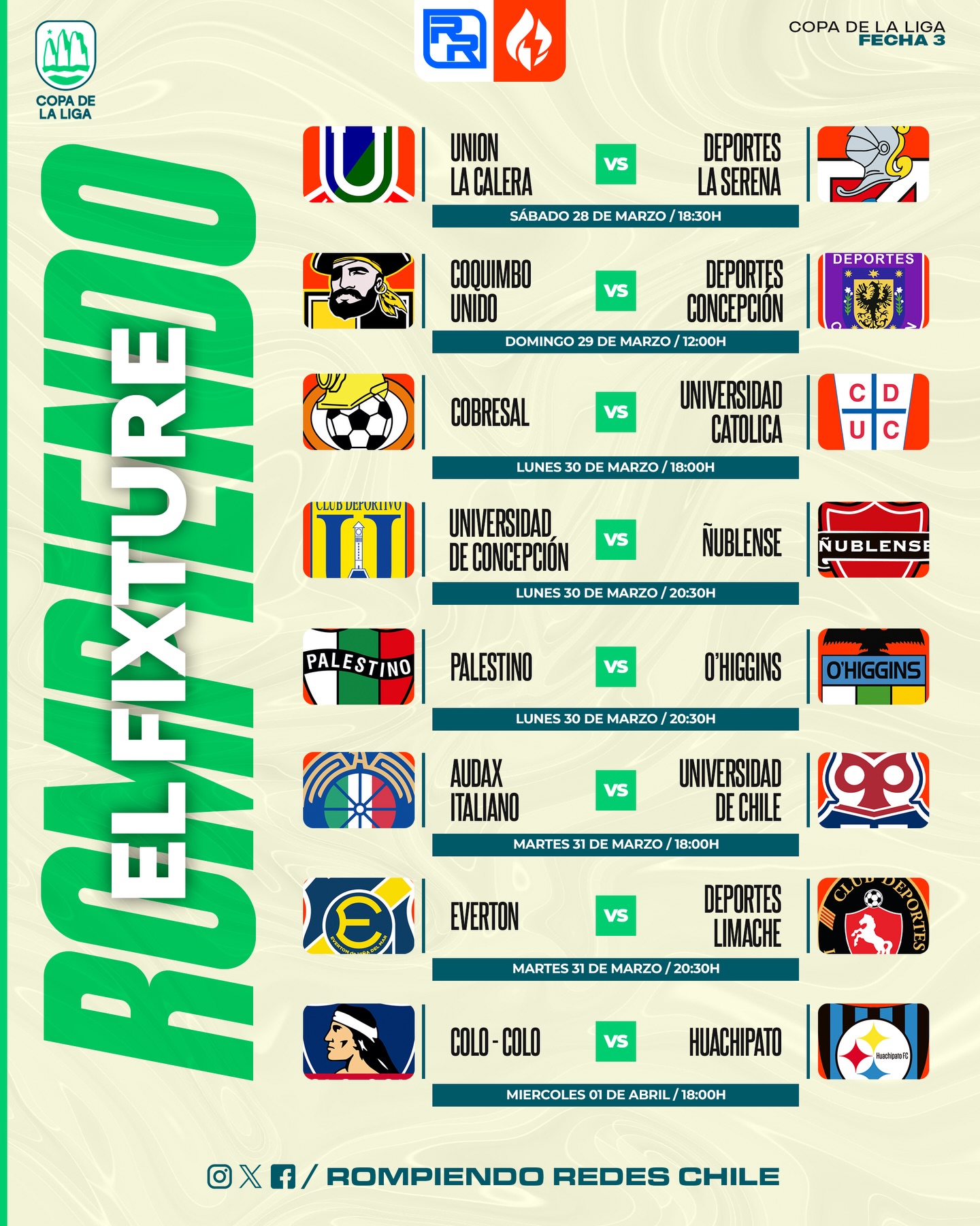 𝑬𝑳 𝑭𝑰𝑿𝑻𝑼𝑹𝑬 𝑫𝑬 𝑳𝑨 𝑪𝑶𝑷𝑨 🏆🇨🇱

Hoy comienza la fecha 3 de LA COPA DE LA LIGA, donde solo participan los 16 clubes de primera división.

Son partidos ida y vuelta y sólo los primeros de cada grupo avanzan a semifinales.

¿Se la juegan con resultados y pronósticos? 👀🇨🇱 #RR