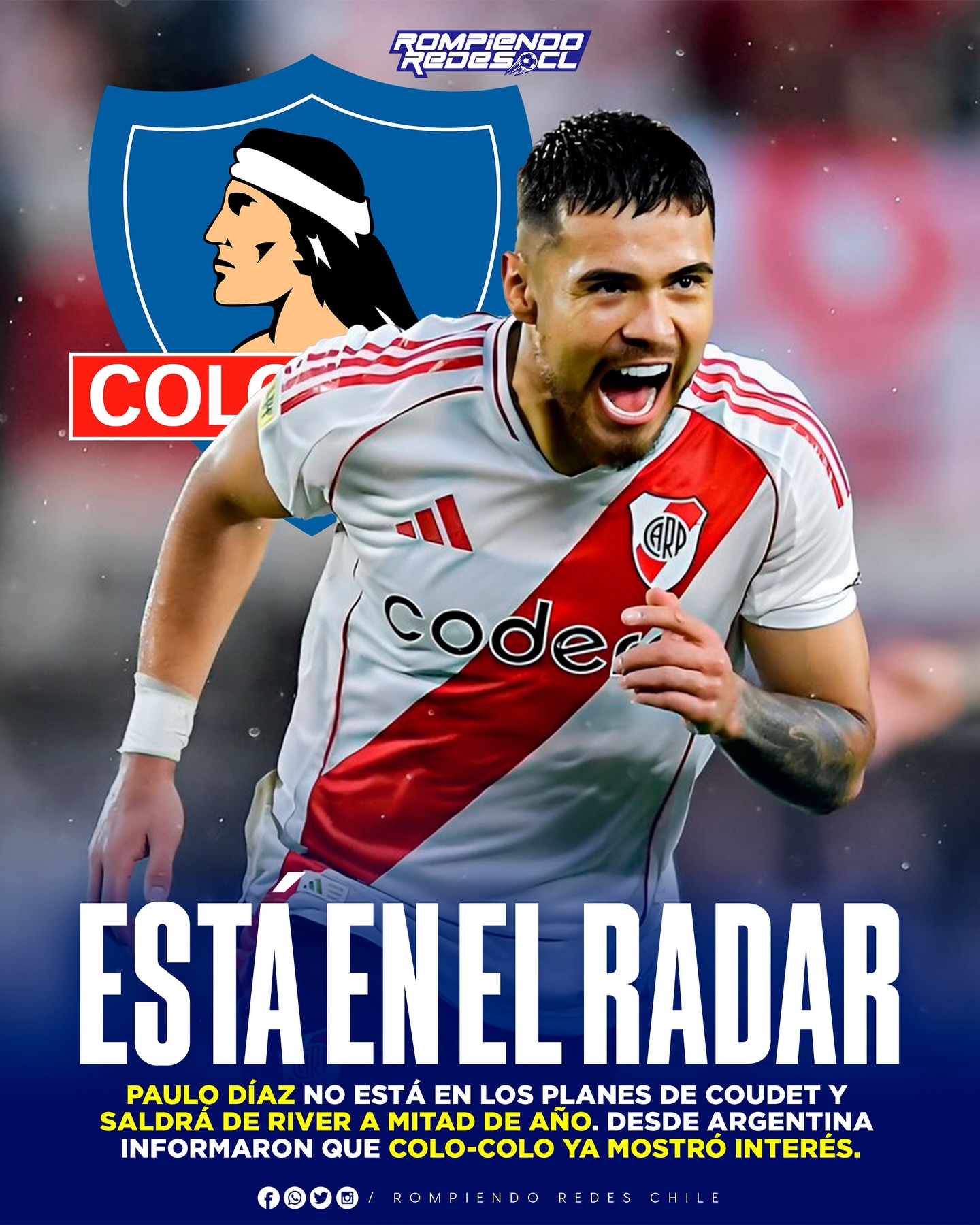 𝑳𝑶 𝑻𝑰𝑬𝑵𝑬𝑵 𝑬𝑵 𝑳𝑨 𝑴𝑰𝑹𝑨 👀🧐
Paulo Díaz hace bastante tiempo que perdió protagonismo en River Plate y la llegada de Coudet parecía ser una nueva oportunidad para el defensor, pero el DT no lo tendrá en consideración para su etapa en el cuadro millonario y deberá buscar nuevos horizontes.
Lo más probable es que Paulo salga en el mercado de mitad de año y ya hay varios clubes interesados que han preguntado por él, uno de ellos es Colo-Colo.
Desde Argentina informaron que Aníbal Mosa y la dirigencia alba habrían preguntado por el estado del jugador y las condiciones de su contrato. Por ahora son solo conversaciones, pero en las próximas semana podría escalar el interés.
¿Te gustaría ver a Paulo Díaz en Colo-Colo en la segunda mitad del año? 👀✍🏻 #RR