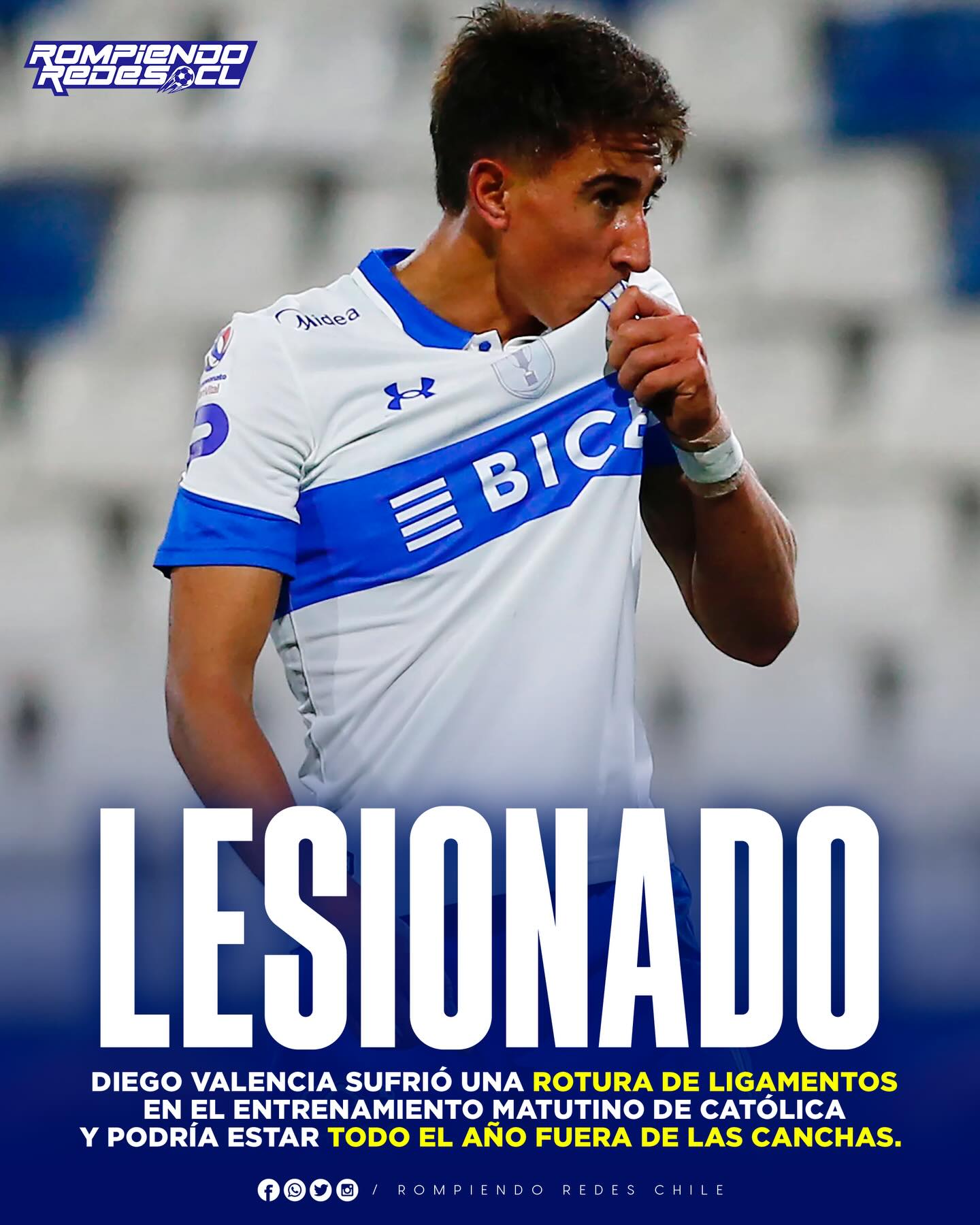 𝑺𝑰𝑮𝑼𝑬𝑵 𝑳𝑶𝑺 𝑷𝑹𝑶𝑩𝑳𝑬𝑴𝑨𝑺 𝑷𝑨𝑹𝑨 𝑳𝑨 𝑼𝑪🤕❌
Tras la derrota ante Boca Juniors en Copa Libertadores, Universidad Católica recibió un nuevo golpe.
El delantero Diego Valencia sufrió una rotura de ligamento cruzado durante el entrenamiento de este miércoles. El atacante de 26 años, que venía siendo la alternativa principal de Fernando Zampedri, estará fuera de las canchas por varios meses, dejando un tremendo vacío en la ofensiva de Daniel Garnero para lo que queda de temporada.
¿Podrá Garnero suplir esta baja?👀✍🏽 #RR