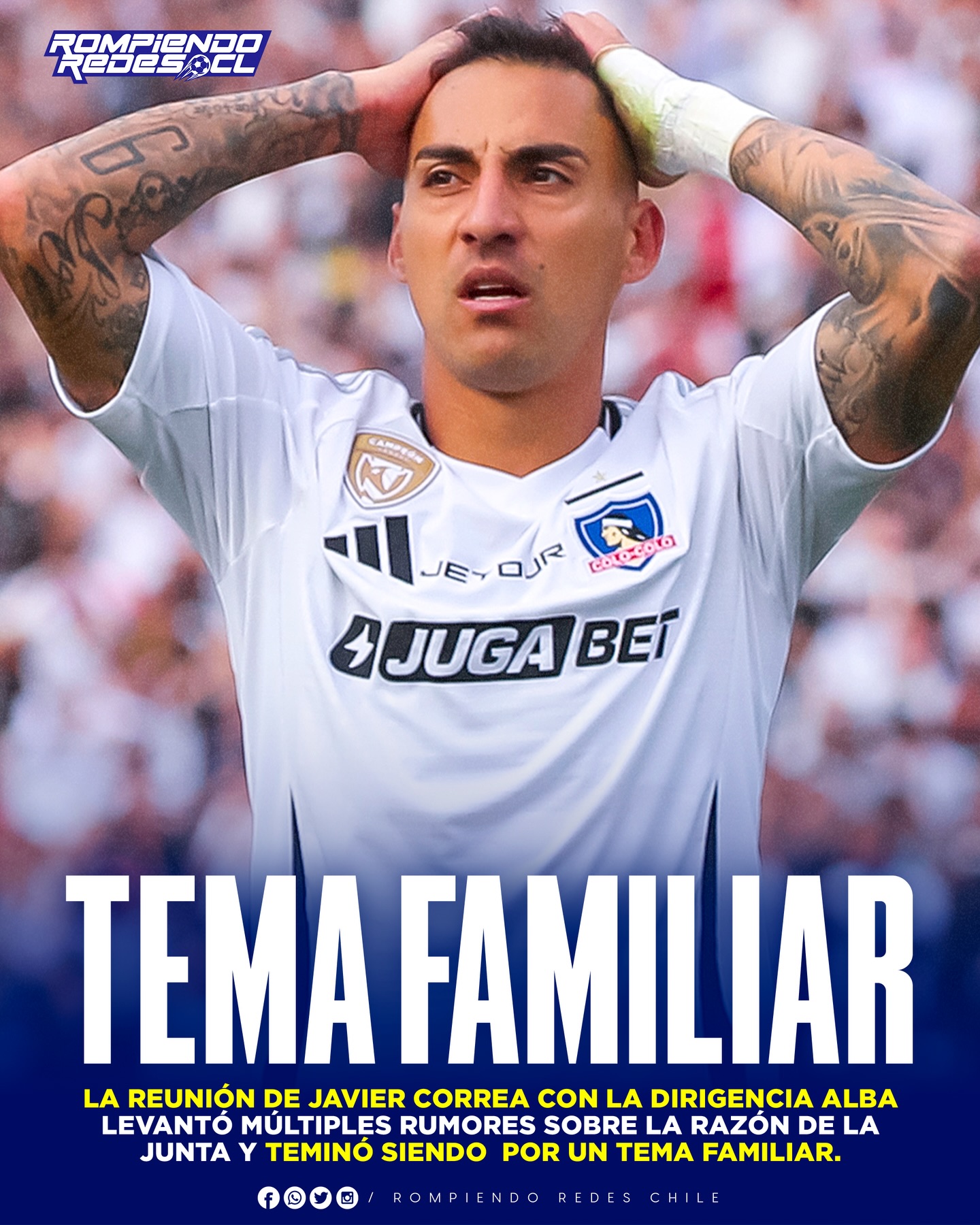 𝑵𝑶 𝑭𝑼𝑬 𝑨𝑳𝑮𝑶 𝑭𝑼𝑻𝑩𝑶𝑳𝑰́𝑺𝑻𝑰𝑪𝑶 🚨

Hace algunos días, Javier Correa se reunió con directivos de Colo-Colo y automáticamente comenzaron los rumores de la razón de esta junta. Incluso se llegó a decir que el delantero no estaba cómodo siendo suplente, pero la razón fue algo muy alejado de lo futbolístico.

Según informó Cooperativa Deportes, el motivo principal del encuentro fue informar a la concesionaria sobre el inminente nacimiento de su hijo, situación que puede ocurrir en cualquier momento y que obligó a coordinar aspectos logísticos con el club.

Con esto se descarta que Correa esté molesto con el cuerpo técnico por no ser titular y queda claro que la reunión fue algo netamente personal.

¿Opiniones? 👀✍🏻 #RR