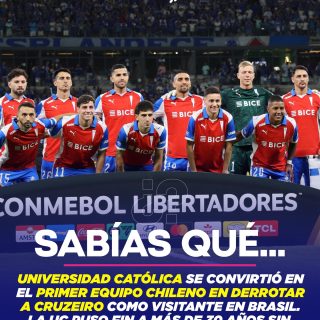 𝑺𝑬 𝑪𝑶𝑹𝑻𝑶́ 𝑳𝑨 𝑴𝑨𝑳𝑨 𝑹𝑨𝑪𝑯𝑨 🤩

El triunfo de Universidad Católica no fue sólo importante para el club cruzado, sino que también para todo el fútbol chileno.

La victoria de la Uc es LA PRIMERA DE UN EQUIPO CHILENO VS CRUZEIRO EN BRASIL y cortó una racha de más de 30 años sin que clubes chilenos celebrasen en el Minairaõ.

¿Qué tal? 🤩✍🏻🇨🇱 #RR