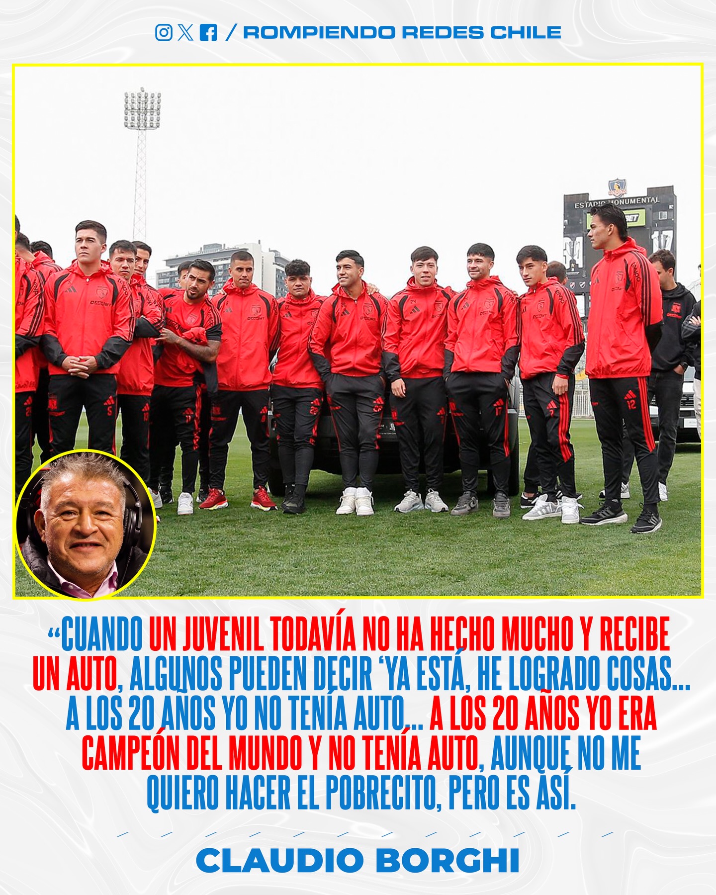 𝑳𝑨 𝑶𝑷𝑰𝑵𝑰𝑶́𝑵 𝑫𝑬𝑳 𝑩𝑰𝑪𝑯𝑰 😳🤯

Claudio “Bichi” Borghi, ex campeón del mundo y ex dt de Colo-Colo, se refirió al canje que realizó el cacique con Jetour, el cual entregará autos a los planteles profesionales del cuadro albo.

En esa línea, Borghi cuestionó los “regalos” para los jugadores, pero sobre todo mostró su preocupación por el mensaje que pueden recibir de mala manera los más jóvenes del plantel.

🗣️“Es un canje, se le hace publicidad a la marca. Pero me preocupan los juveniles… Hay que tener mucho cuidado con estas regalías para los jóvenes, pueden pensar que está todo logrado y aún no han comenzado”, sentenció Claudio Borghi.

¿Qué te parece la opinión del “bichi”? 👀✍🏻 #RR