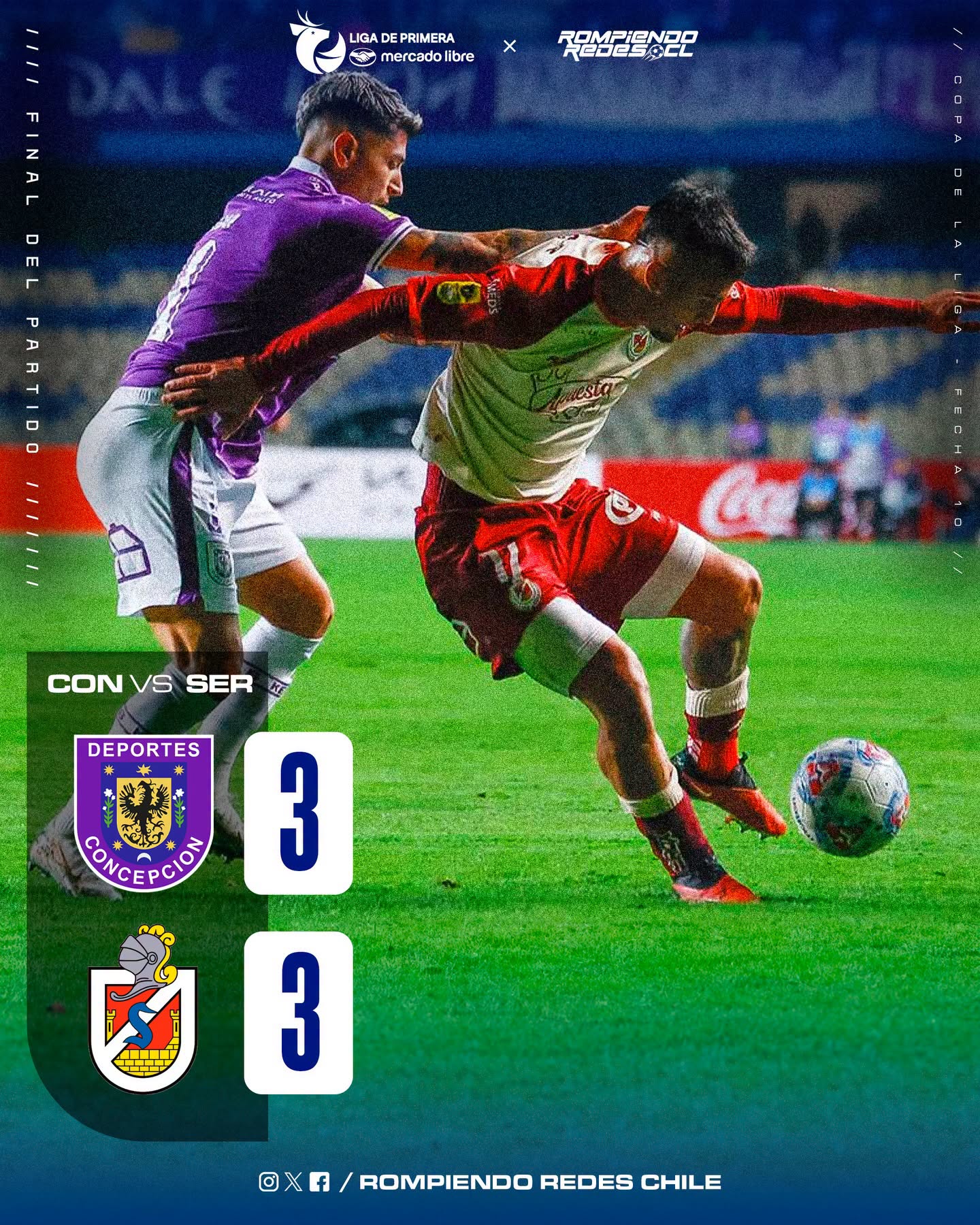 𝑭𝑼𝑬 𝑼𝑵𝑨 𝑮𝑼𝑬𝑹𝑹𝑨 𝑫𝑬 𝑮𝑶𝑳𝑬𝑺 🤯

Deportes Concepción y Deportes La Serena cerraron la jornada sabatina con un PARTIDAZO que tuvo de todo: goles, paneles, expulsados y revisiones de VAR.

📊 El empate mantiene al Conce último con 5 puntos, mientras que los papayeros quedaron octavos con 13 unidades.

¿Qué les pareció el partido? 👀✍🏻 #RR