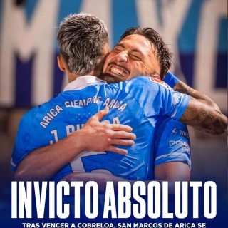 𝑩𝑹𝑨𝑽𝑶𝑺 𝑰𝑵𝑽𝑰𝑪𝑻𝑶𝑺👀🔥

Tras una intensa jornada en el norte, San Marcos de Arica derrotó a Cobreloa por 2-1, logrando así, alzarse como el único equipo invicto en las dos primeras categorías del fútbol chileno.

Hasta la fecha pasada, ambos elencos nortinos, eran los únicos dos equipos que no conocían de derrotas en la Primera División. Con este importante triunfo, los Bravos del Morro se quedan con esta simbólica presea, consiguiendo 3 victorias y 5 empates, esperando seguir sumando puntos en la Liga de Ascenso.

Ahora, los Bravos se preparan para visitar a Deportes Copiapó e intentar alargar su invicto, el próximo sábado 25 de abril.

¿Opiniones?👀✍🏽 #RR