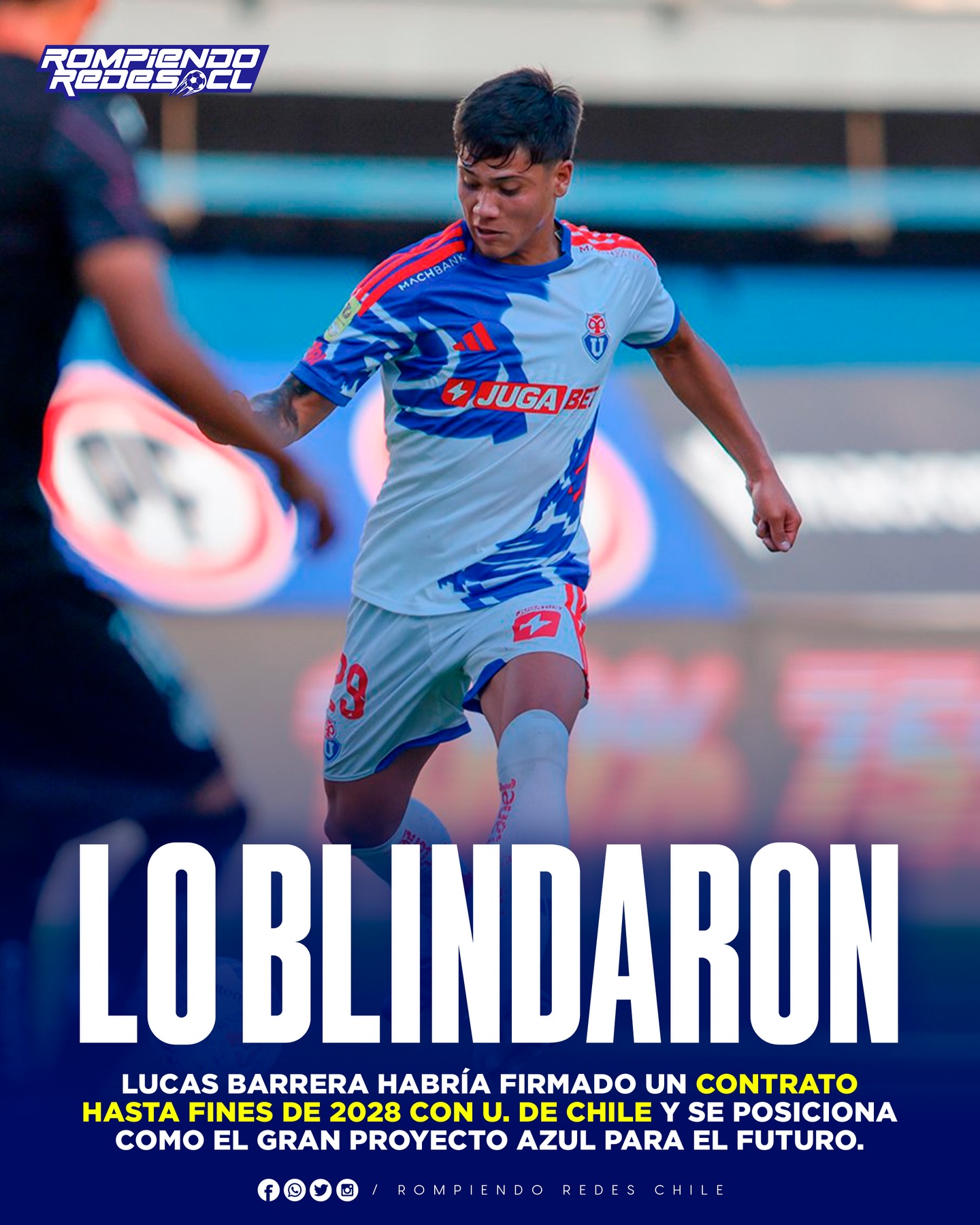 𝑵𝑶 𝑸𝑼𝑰𝑬𝑹𝑬𝑵 𝑸𝑼𝑬 𝑺𝑬 𝑴𝑼𝑬𝑽𝑨 🔒

Lucas Barrera ha sido probablemente de las mejores “sorpresas” de esta temporada en Universidad de Chile. El mediocampista debutó, jugó bien y se ganó la titularidad, haciendo que automáticamente otros clubes pusieran sus ojos sobre él.

De acuerdo a En Cancha, Barrera habría firmado una extensión de contrato por tres temporadas con Universidad de Chile, afianzando su estadía hasta finales del año 2028.

¿Qué tal? 👀✍🏻 #RR
