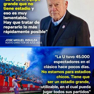 "𝑵𝑶 𝑬𝑺𝑻𝑨𝑴𝑶𝑺 𝑷𝑨𝑹𝑨 𝑬𝑺𝑻𝑨𝑫𝑰𝑶𝑺 𝑪𝑯𝑰𝑪𝑶𝑺"👀🔥

La llegada de José Miguel Insulza al directorio de Azul Azul trae consigo una postura clara: terminar con la itinerancia de la U. 

El directivo fue enfático en que la historia y la convocatoria del club exigen un estadio a la altura, descartando proyectos de menor escala.
Con el respaldo de las últimas asistencias masivas en el Nacional, la nueva dirigencia pone la primera piedra mediática de lo que será su gestión. 

¿Será este el impulso definitivo que necesita el club?👀✍🏽 #RR